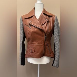 Soft Italian leather Moto jacket with fabric accents